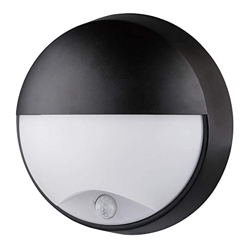 M EGA MEGACUBE 10W LED 4000K IP54 Flush Wall Mounted PIR Sensor Semicircle Bulkhead Light Fixture for Outdoor,Garden, Shed, Porch, Garage, Workshop, Patio,Hallway,Corridor,Workshop etc - Black