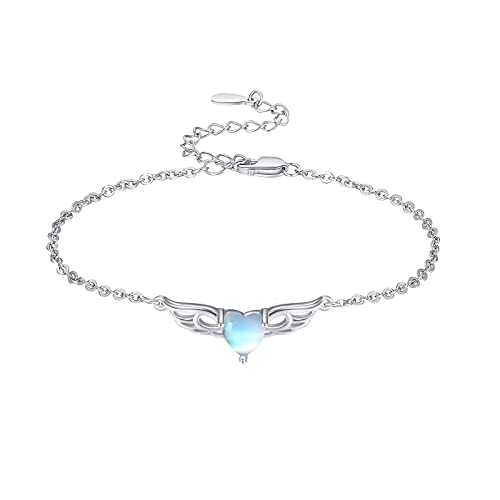 Bracelet ailes d'ange en argent 925 et pierre de lune pour femme