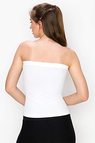 Kurve Women’s Strapless Tube Top - Side Ribbed Medium Length Seamless Bandeau Stretchy Sexy Bra Tops, Upf 50+ (Made In Usa), White, Medium/Large #TOP2