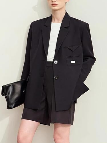 Women Lapel Collar Asymmetrical Wide Shoulder Fashion Loose Fit Blazer Office Lady Long Sleeve Single Breasted Jacket Coat2