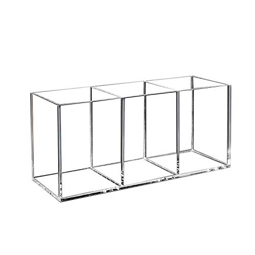 Weddingwish Acrylic Pen Holder Clear Pencil Holder 3 Solt Pencil Organizer Cup for Desk Pencil Cup Stationery Organizer for Office Accessory, Cosmetic Storage, Vanity Organizer Bathroom, Dorm (Clear)
