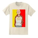 Isaac Morris Limited One Punch Man Oppai Saitama Men’s and Women’s Short Sleeve T-Shirt (Large, Beige)