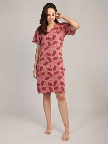 Image of Duchess Cotton Half Sleeve Oversized T-Shirts for Women| Nighty - Loose Fit Tee with Pocket