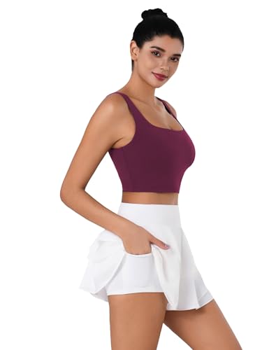 Image of Sunzel Square Neck Longline Sports Bra, Built-in Bra Crop Tank Top | Buttery Soft, Removable Pads, Light to Medium Support, Wide Straight Straps, Yoga, Pilates, Gym, Daily Wear