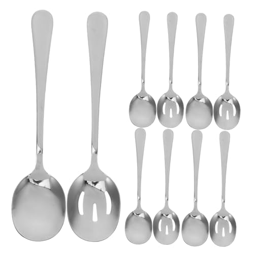 LIFKOME Dinner Spoon Set Stainless Steel Utensils 5 Solid 5 Slotted Spoons Skimmer Spoons for Soup Salad Parties and Banquets