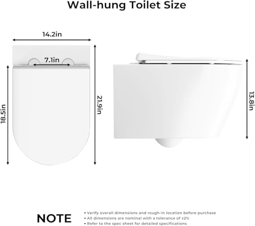 Inodoro suspendido con diseño moderno montado en la pared, asiento con cierre suave, descarga dual y altura cómoda, tapa ultra delgada, asiento elevado blanco miniatura 2
