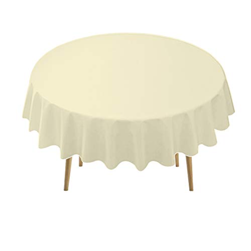 Ivory Plastic Tablecloths 2 Pack Cream Disposable Table Covers 84 Inch Circle Bridal Shower Party Tablecovers PEVA Beige Table Cloths for BBQ Picnic Birthday Wedding Parties 6 ft Round Table Use