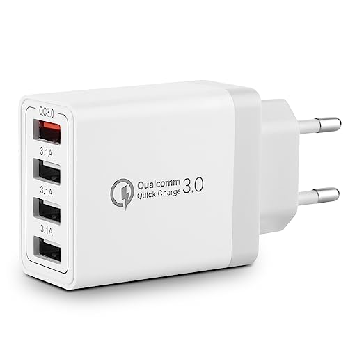 33W 4-Ports USB Chargeur avec Smart QC 3.0 Chargeur Rapide Multi Charge Plug Alimentation pour Samsung Galaxy S23 S22 S21 S20 S10 S10e S9 S8 A15 A54, iPhone, iPad,...