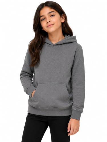 Image of Cloth Theory Girls Solid Cotton Fleece Hoodie | Soft Full Sleeve Hooded Sweatshirt with Kangaroo Pocket | Comfortable Casual Winter Wear for Girls | Stylish Everyday Pullover | 7-8 to 13-14 Years