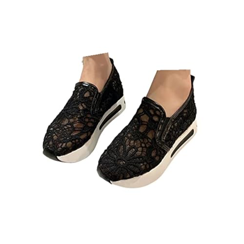Women's Fashion Sneakers Mesh Floral Embroidery Platform Sneakers for Women 2024 Breathable Walking Shoes Comfortable Casual Wedge Slip On Work Shoes
