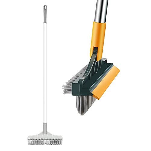 Brosse à coulis en forme de V avec grattoir latéral, poils à 2 côtés sans impasses Brosse à récurer les sols à long manche pour salle de bain, cuisine, carrelage, joints et nettoyage des coins Cover
