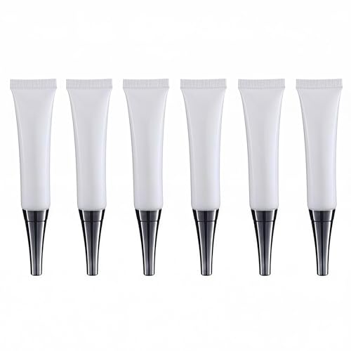 6PCS 15ML/0.5oz Empty White Plastic Soft Squeeze Tubes Cosmetic Eye Cream Tube Bottle with Silver Cap Makeup Sample Travel Packing Container Jars Dispenser for Eyecream Lip Balm Gloss DIY Beauty Tool