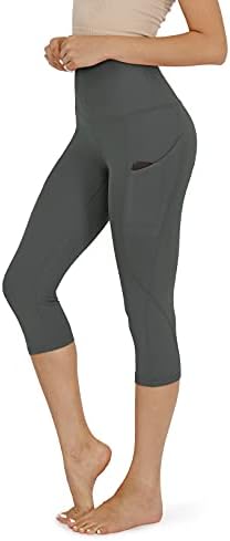 ODODOS Women's High Waisted Yoga Capris with Pockets,Tummy Control Non See Through Workout Sports Running Capri Leggings, Charcoal,X-Large