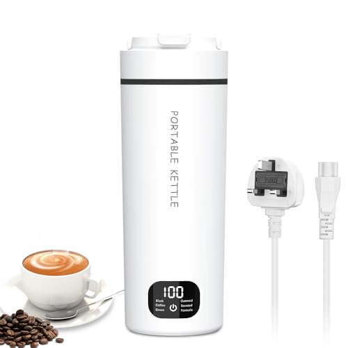 Dhqkqg Portable Travel Kettle, 500ML Portable Electric Kettle, Electric Heating Cup, 3 in 1 Mini ElectrIc Kettles with 6 Temperature Controls, LCD Display, Auto Shut Off, for Tea, Coffee, Milk