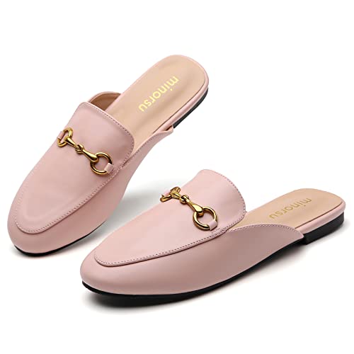 Image of Minorsu Buckle Mules for Women Flats Loafers Shoes for Work Office Business | Slip on,Round Toe,Backless,Slides, Casual