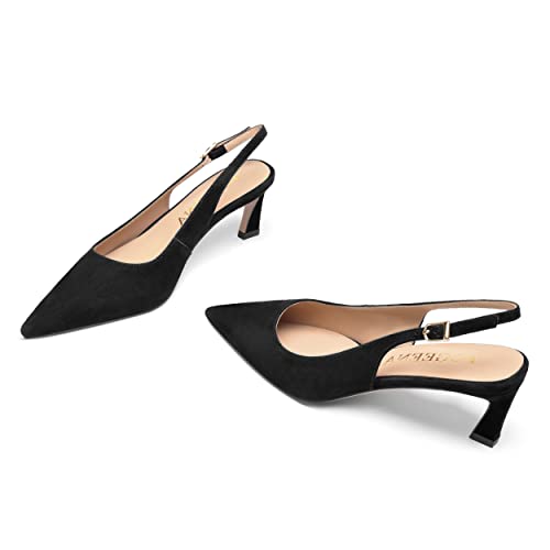 FOGEENA Womens Ankle Strap Night Club Pointed Toe Buckle Cute Suede Kitten Leather Low Heel Pumps Shoes 2 Inch4