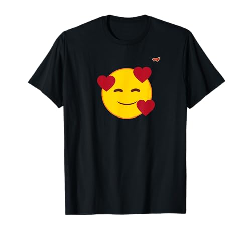 Émoticône Jaune Sourire Visage Sourire Cœurs Flottants Amour T-Shirt