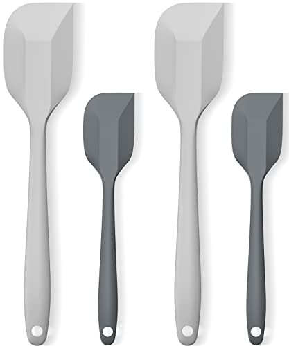 Silicone Spatula Set, Premium Spatulas Silicone Heat Resistant 2 Small & 2 Large Flexible Scraper for Nonstick Cookware, Rubber Spatula for Kitchen Mixing Baking Cooking Use, Soft Spatula - Gray