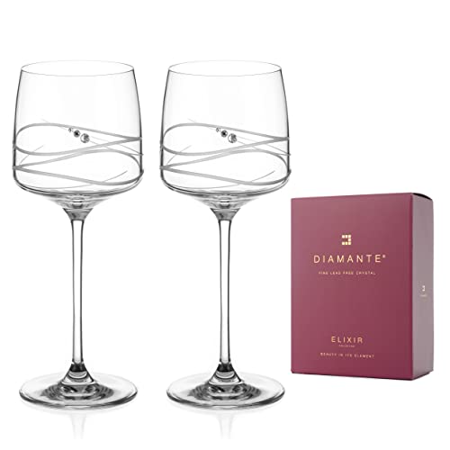 DIAMANTE Red Wine Glasses Pair - 'Soho' - Embellished with Swarov...
