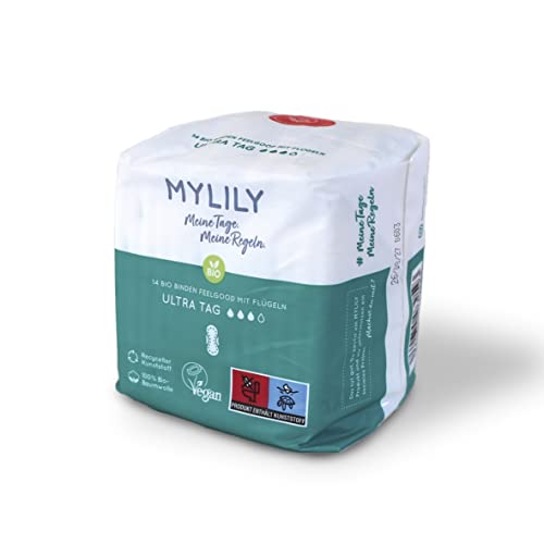 Serviettes hygiéniques MYLILY® | 100% coton biologique | 0% produits chimiques | protection diurne fiable | ultra-mince | 14 pièces Cover