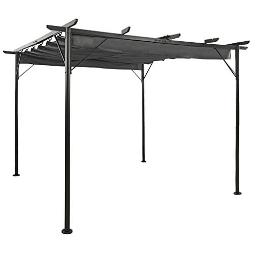 Pavillon Wasserdicht Stabil Winterfest Gartenpergola mit Ausziehbarem Dach 3x3 m Stahl 180 g/m² Anthrazit Cover