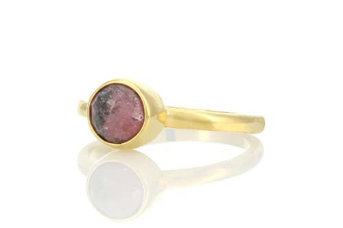 Bague fiançailles simple en or et rhodonite rose, un cadeau de promesse unique
