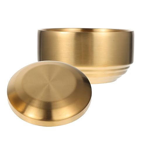 SOLUSTRE 1Set Stainless Steel Double Layer Rice Bowl Food Serving Bowl for Adults Insulated Soup Bowl with Lid for Dining Kitchen and Outdoor Use