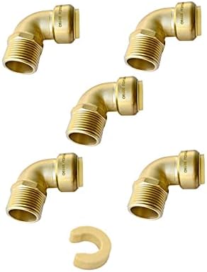 5-Pack EFIELD push fit fittings 3/4 Inch x 3/4 Inch Male Threaded NPT Elbow Push to Connect Pex Copper, CPVC With A Disconnect Clip Tool