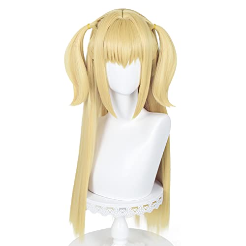Wiggy Mermaid Long Blonde Wig for Misa Amane Cosplay, Long Straight Yellow Cute Kawaii Wig with Bangs + Cap for Halloween Costume