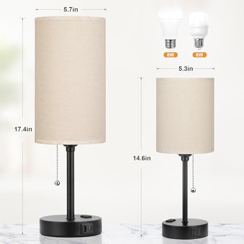 Image of 17in Bedside Table Lamp for Bedroom, Desk Lamp with USB Ports for Dorm