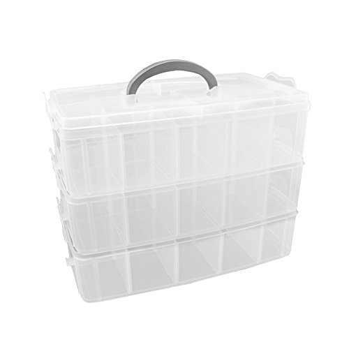 Rekukos 3-Tier Demountable Plastic Jewelry Box Organizer Storage Container with Adjustable Dividers 30（Large） Grids (Clear)
