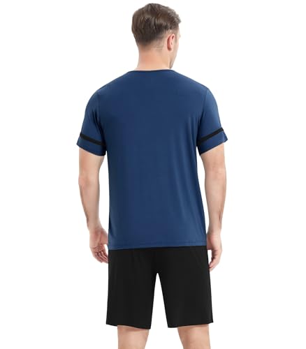 Image of NACHILA Pajamas Set for Men-Viscose Made from Bamboo, Short Sleeve Sleepwear Cool Pjs with Shorts Pants Soft Loungewear