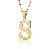 Suweibuke Initial Necklace for Men Women Boys Girls, 18K Gold Plated 26 Letters Pendant Necklace, Personalized Jewelry Gifts (Gold-S)