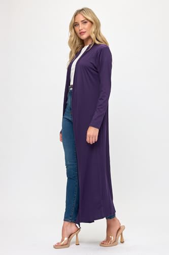 Image of Isaac Liev Women's Maxi Cardigan - Casual Long Flowy Open Front Floor Length Drape Lightweight Duster Sweater 136 Eggplant M