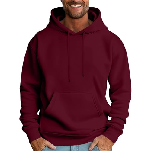 Fall Winter Fashion Hoodies for Men Long Sleeve Drawstring Hooded Sweatshirt Solid Big and Tall Pullover with Pocket - Main Image
