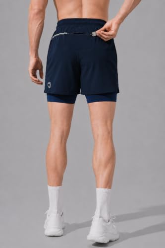 Image of TRUEREVO - 2 in 1 Running Sports Shorts for Men with Mobile Phone Pocket - Quick Dry & Lightweight Moisture-Wicking Active Wear, Gym Shorts for Men Workout - Double Layer Half Pant with Inner Tights