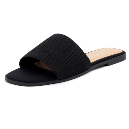 Herstyle Women’s Knit Flat Sandals 2025 – Dressy Casual Slip-On Fashion Sandals with Memory Foam, Square Open Toe Single Band Slides for Summer, Travel & Daily Comfort2