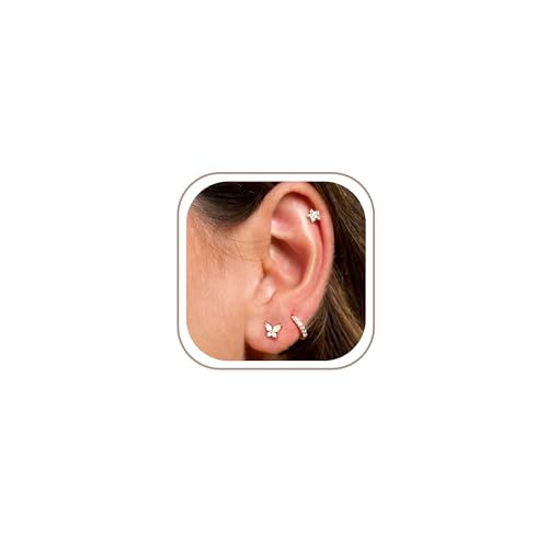 Image of Freekiss 3 Pairs Gold Hoop Earrings Set: Dainty Stud Earrings Trendy Small 14K Gold Plated Hypoallergenic Dangle Cartilage Huggie Hoop Earrings for Women Gold Jewelry for Women Gifts