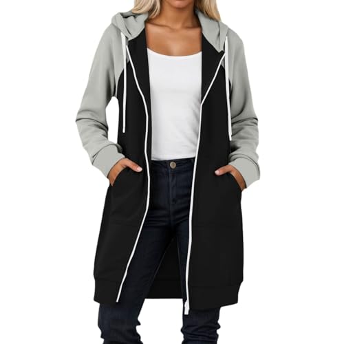 Sweat à capuche femme longue zippé chaud avec poches pratiques