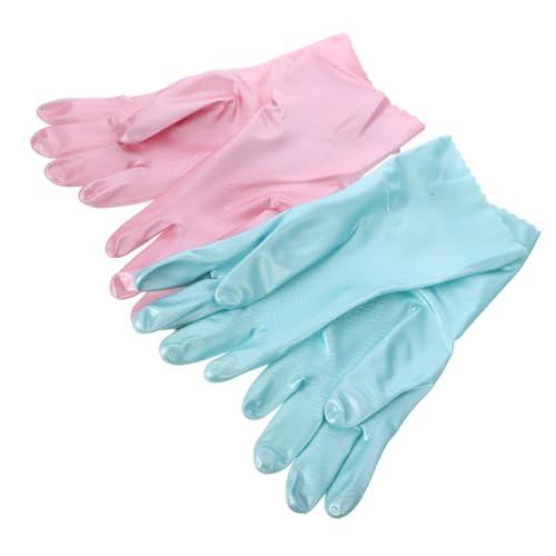Beaupretty 2 Pares Guantes Para Platos Lavar Largo Limpieza De Guantes Manoplas De Limpieza De Goma Guantes De Goma Guantes Para Lavavajillas Flocado