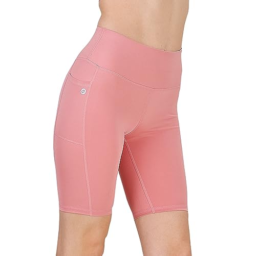 Image of SOIE Women Polyester Blend Sports Shorts High Waist Knee Length with Side Pocket Quick Dry Squat Proof Athleisure Shorts for Workout