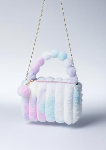 Image of Cute Plush Fur Sling Bag with Chain Strap, Soft Multicolour Faux Fur, Single Zipper Pocket, Pom-Pom Handle Mini Crossbody Purse For Kids And Girls