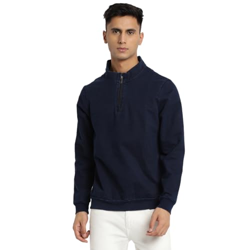 Sweat-shirt homme en coton ajusté anti-déformation couleur bleu