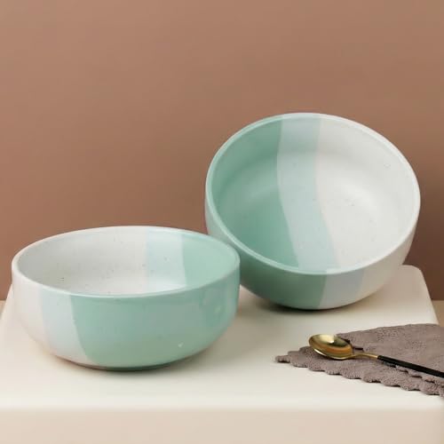 Image of The Earth Store TT Green Large Ceramic Bowl Set of 2, 800 ML | Microwave & Dishwasher Safe Serving Bowl for Mixing | Ideal Use for Salad, Cereal, Noodle, Pasta | Home & Restaurant Use