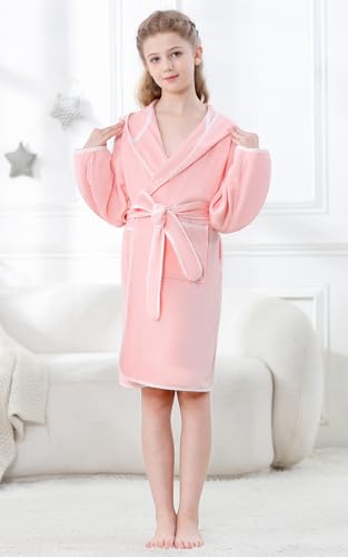 Umeyda Kids Towel Hooded Robe, Boys Girls Soft Terry Cloth Cotton Bathrobe Sleepwear, Pink, 2-4 Years = Tag 1003