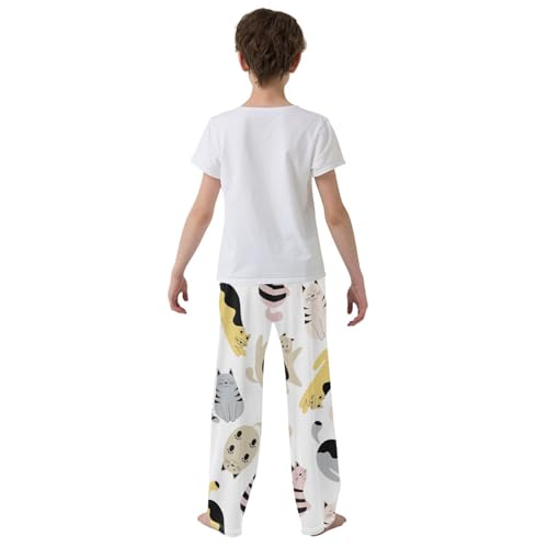 Boys' Pants Colorful Cute Cats Long Bottoms Jogger Pants Elastic Waist Trousers with Pockets S-XL3