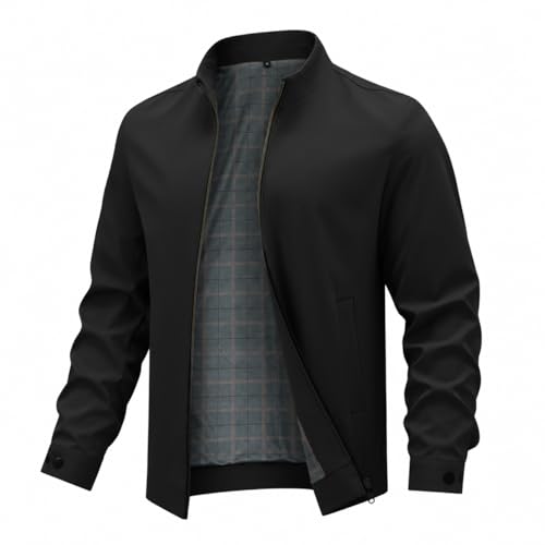 Image of Allthemen Mens Bomber Jacket Casual Smart Stand Collar Coat Lightweight Outdoor Windproof Jackets Black XXL