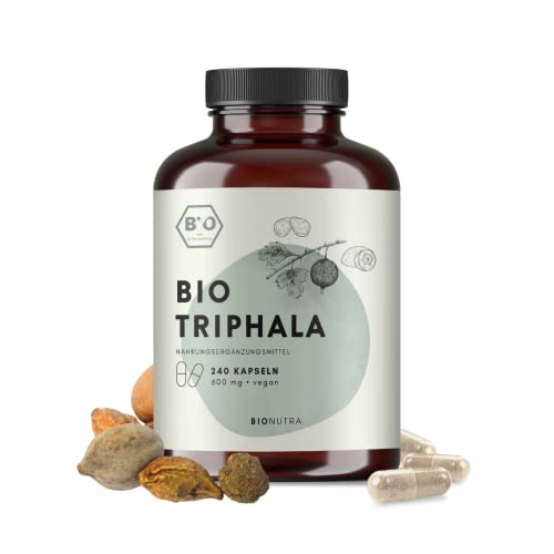 BIONUTRA® Triphala kapsle Bio (240 x 600 mg), vysoké dávky, německá výroba, balení 4 měsíce, veganské, bez přísad, kontrolované biologické