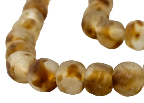 The Bead Chest African Recycled Glass Beads – Handmade in Ghana – Brown Swirl 18mm Strand for Jewelry Making, Crafts, and Home Decor I Approximately 35 Beads