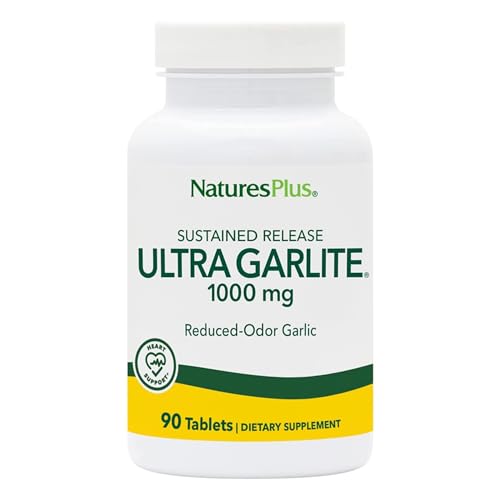 NaturesPlus Ultra Garlite 1000 mg - High Allicin Aged Garlic Odourless, Cool Dried, Sustained Release - Gluten Free, Vegetarian - 90 Tablets